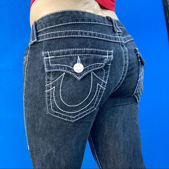 Vintage True Religion Joey Big T Dark Wash Flare Jeans - Picture 2 of 6